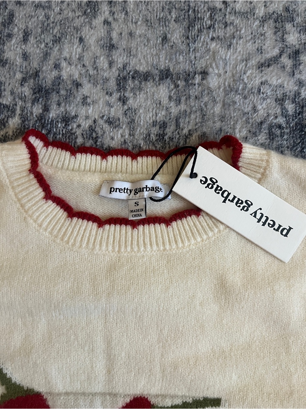 NWT Pretty Garbage Cream Knit Sweater with Red Chili - Picture 2 of 4